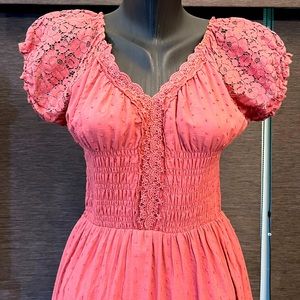 Anna Kaci Swiss dot cotton dress with lace accents size L